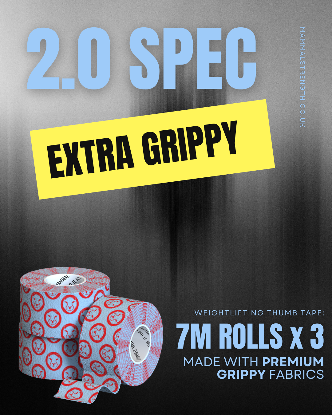 Crossfit Tape packaging with text '2.0 Spec Extra Grippy' on a dark background