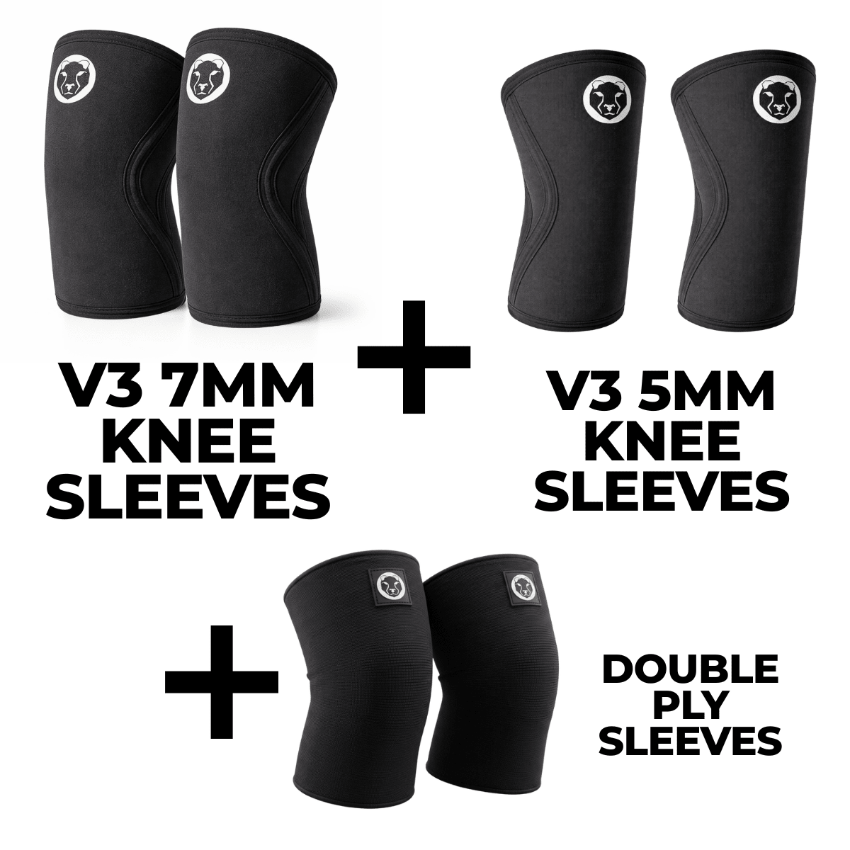 Complete knee sleeve bundle with 7mm 5mm and 3mm double ply for all training levels – Mammal Strength
