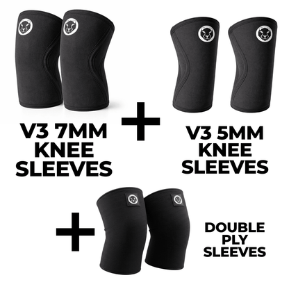 Complete knee sleeve bundle with 7mm 5mm and 3mm double ply for all training levels – Mammal Strength