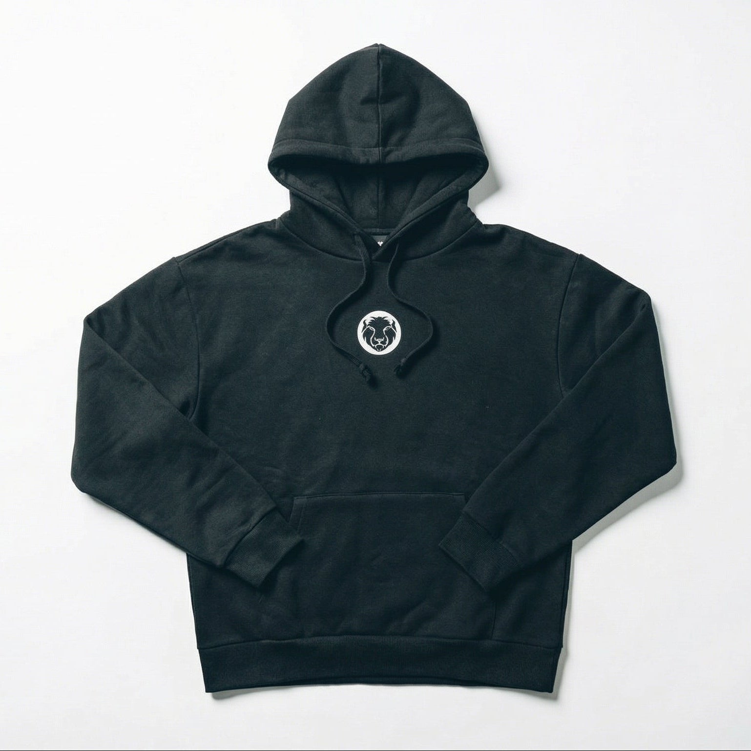 Mammal Strength black training hoodie flat lay on white background – premium gym and weightlifting apparel