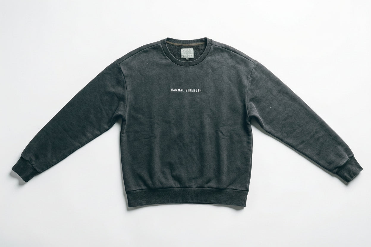 Mammal Strength black training sweatshirt flat lay on white background – premium gym and weightlifting apparel