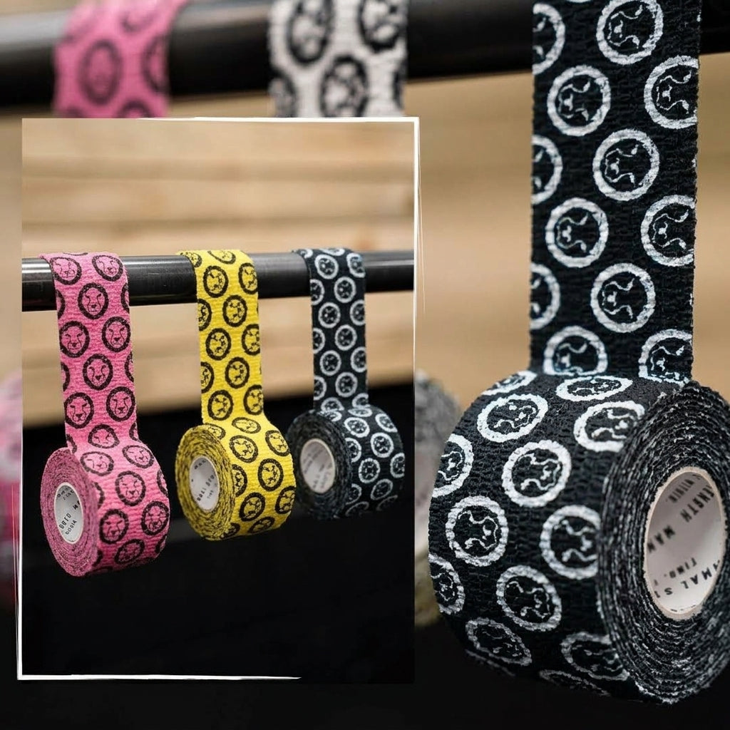 Weightlifting thumb tape 5m rolls 3-pack multicolour, close-up roll detail – Mammal Strength