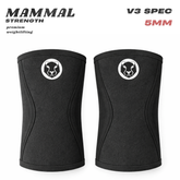 Front view of Mammal Strength V3 5mm black knee sleeves for weightlifting and training
