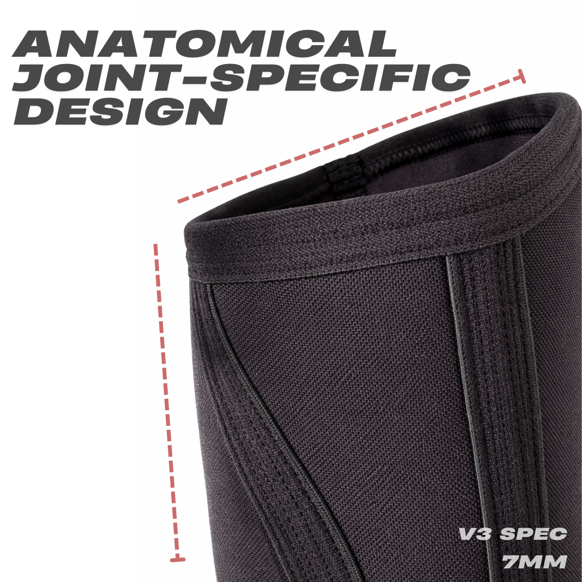 Anatomical joint-specific design of Mammal Strength V3 7mm knee sleeves for stable knee support during lifting
